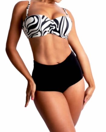 Strapless blanco y negro con copa de realce y panty alto TDG20116