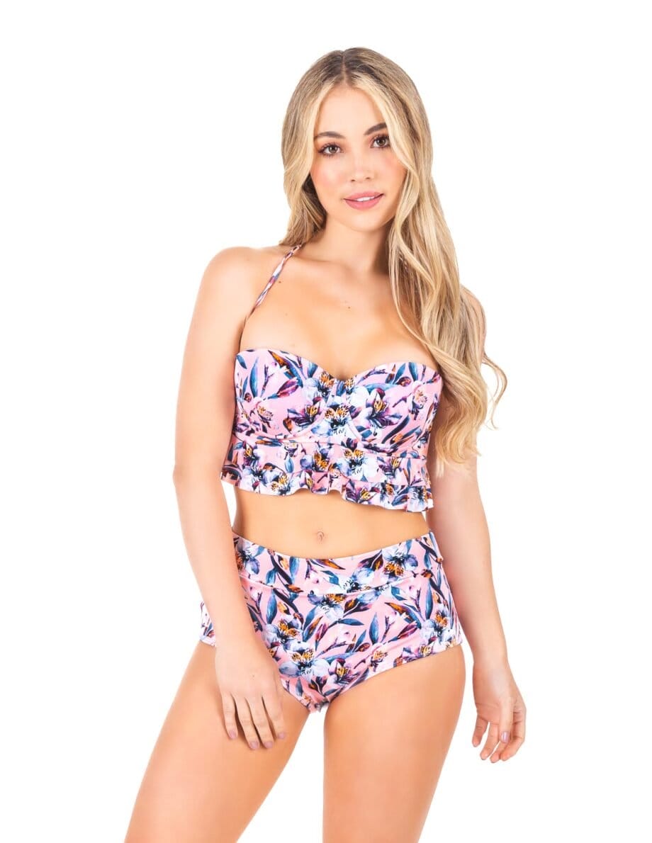Vestido de baño tankini con copas con panty control abdomen estampado