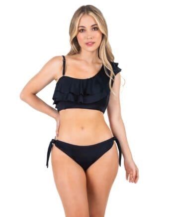 Vestido de baño tipo strapless con boleros y asimétrico