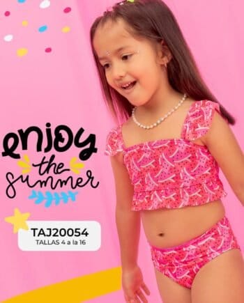Vestido de baño dos piezas para niña con top surcido