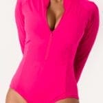 Vestido de baño manga larga rosado con cremallera