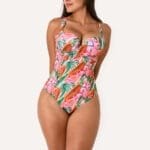 Vestido de baño entero con control de abdomen estampado floral rosa