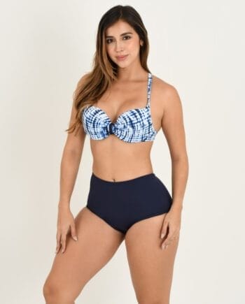 Vestido de Baño Realce con Panty Alto Control – Azul Navy Tie-Dye
