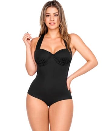 Vestido de baño entero con control de abdomen y copas de realce negro