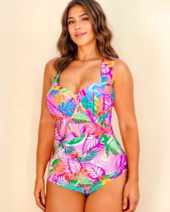 Vestido de baño enterizo con control de abdomen estampado rosa