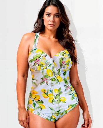 Vestido de baño enterizo con control de abdomen estampado blanco