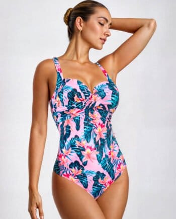 Vestido de baño entero con control de abdomen y copas de realce color rosado