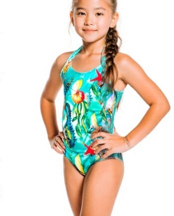 Vestido de Baño Niña Enterizo Olímpico Estampado Verde Marino | Traje de Natación | Match Familiar