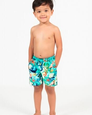 Pantaloneta de Baño Niño Estampado Verde Marino | Malla Interna | Bolsillos | Match Familiar