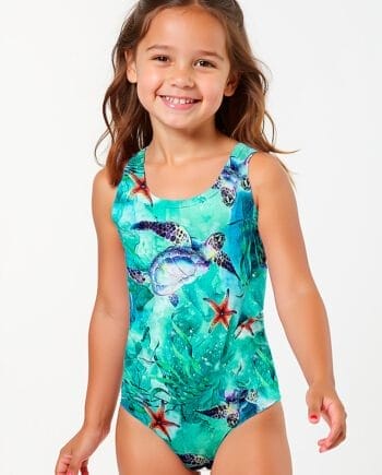 Vestido de Baño Niña Enterizo Olímpico Estampado Tortugas Marinas | Azul Marino | Match Familiar