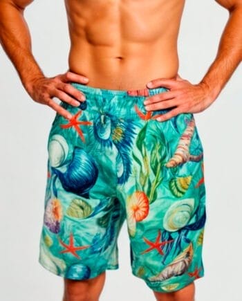 Pantaloneta de baño para hombre con estampado de verde marino | Match Familiar