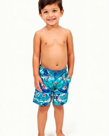 Pantaloneta de Baño Niño Estampado Azul Marino| Malla Interna | Bolsillos | Match Familiar