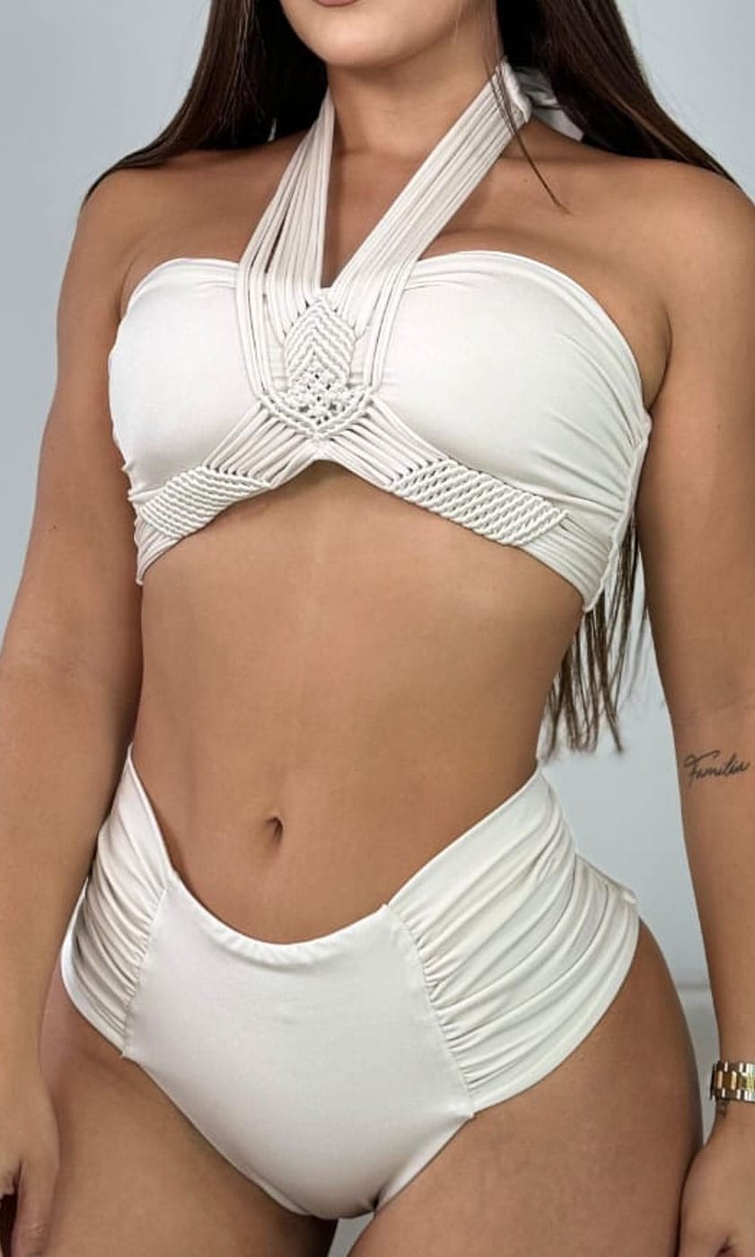 Vestido de Baño Strapless Marfil
