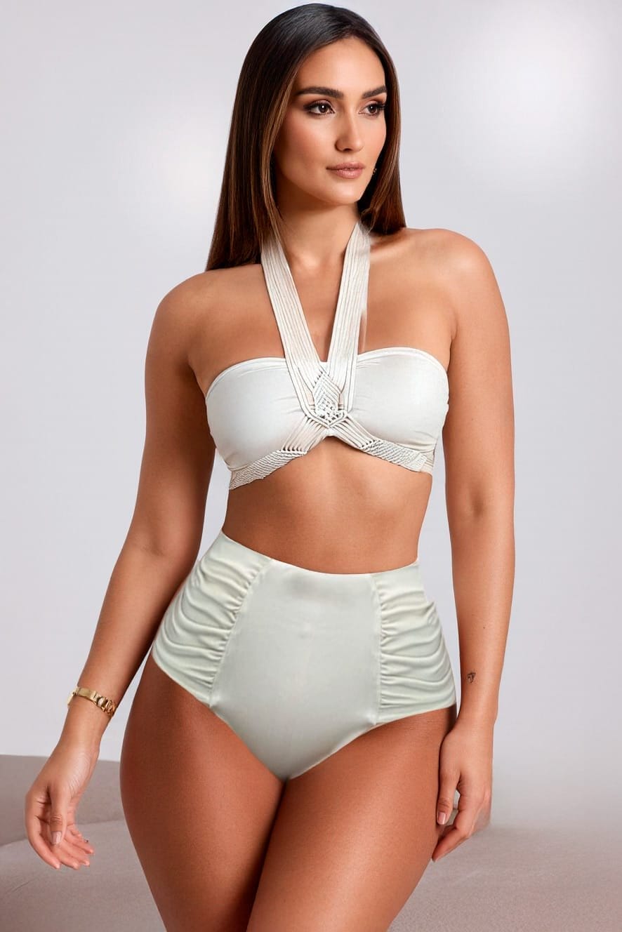 Vestido de Baño Strapless Marfil