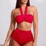 Vestido de Baño Strapless Rojo con Macramé