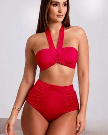 Vestido de Baño Strapless Rojo con Macramé