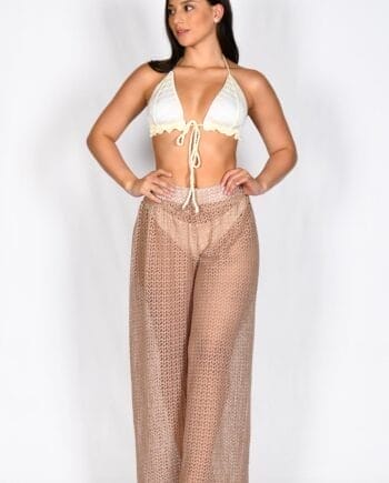Pantalón Salida de Baño Tejido Ocre  | Look Playero Elegante