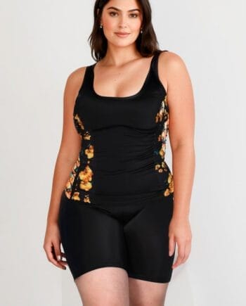 Tankini Negro 3 Piezas | Blusa Lisa + Panty + Cachetero Largo | Copas y Tiras Ajustables