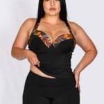 Tankini Negro 3 Piezas Floral Naranja