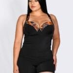 Tankini Negro 3 Piezas Floral Naranja