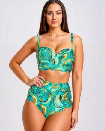 Bikini Dos Piezas Verde con Panty Alto y Copas | Traje de Baño Realce